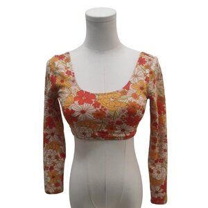 Orange Retro Floral Crop Top